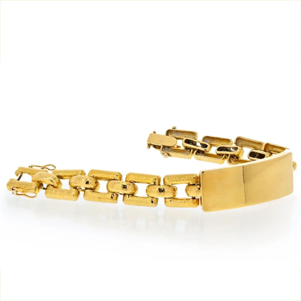 David Webb 18K Yellow Gold Square Open Link Nameplate Bracelet - The Back Vault