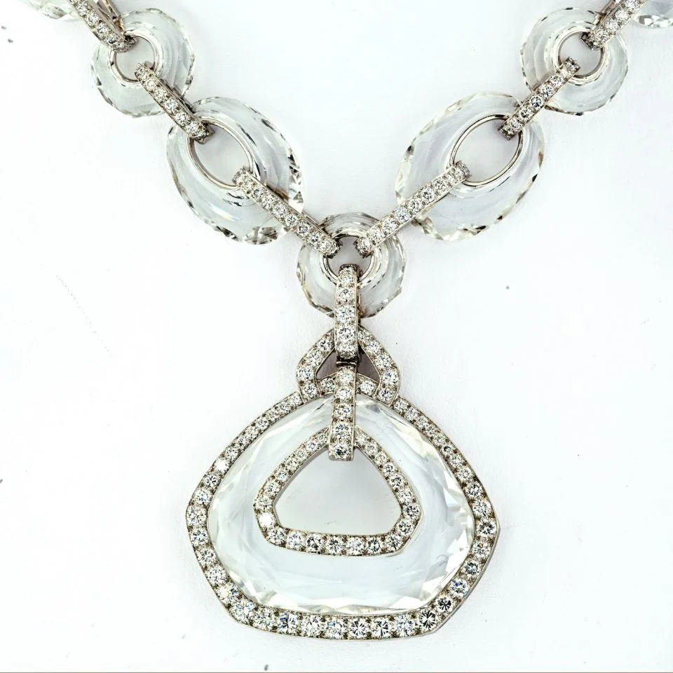 David Webb Platinum & 18K White Gold Carved Rock Crystal Diamond Necklace - The Back Vault