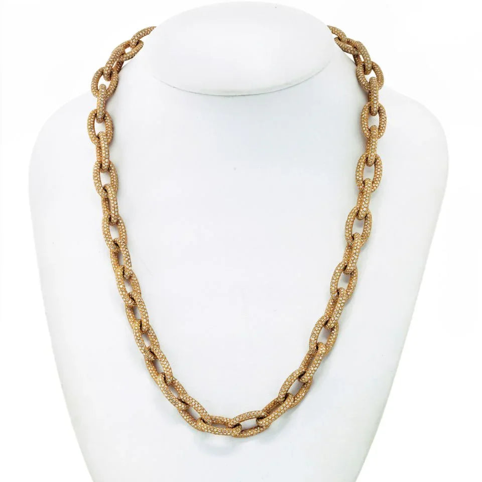 18K Yellow Gold 85 Carat Oval Diamond Link Chain Necklace - The Back Vault