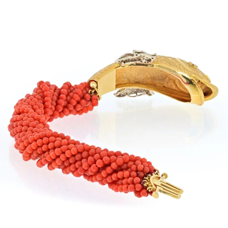 18K Yellow Gold Torsade Coral Strand Fish Bracelet - The Back Vault