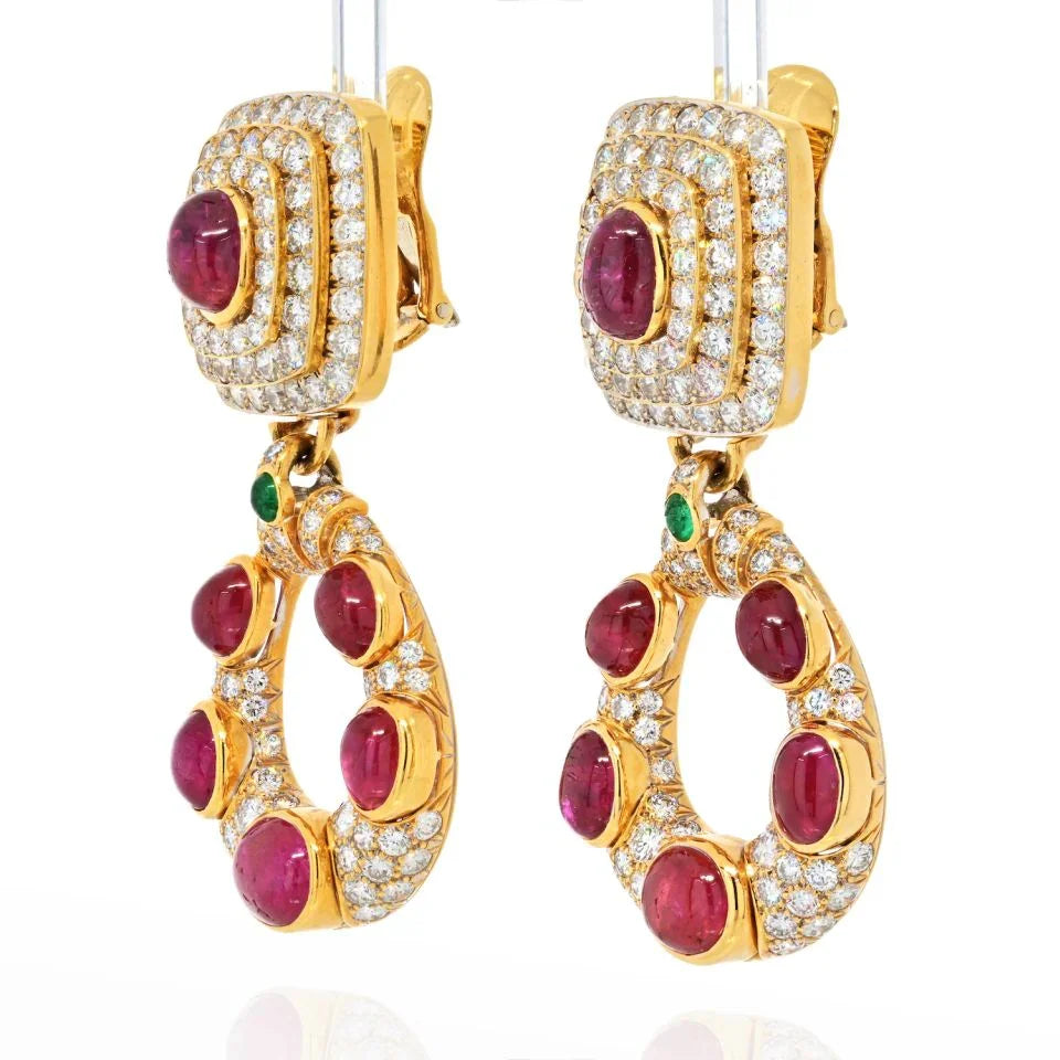 David Webb Platinum & 18K Yellow Gold Stunning Diamond Ruby Door Knockers Earrings - The Back Vault