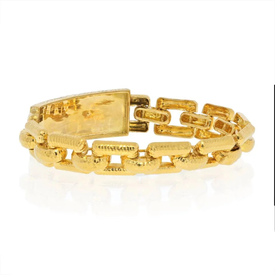 David Webb 18K Yellow Gold Satin Finish ID Tag Chain Bracelet - The Back Vault