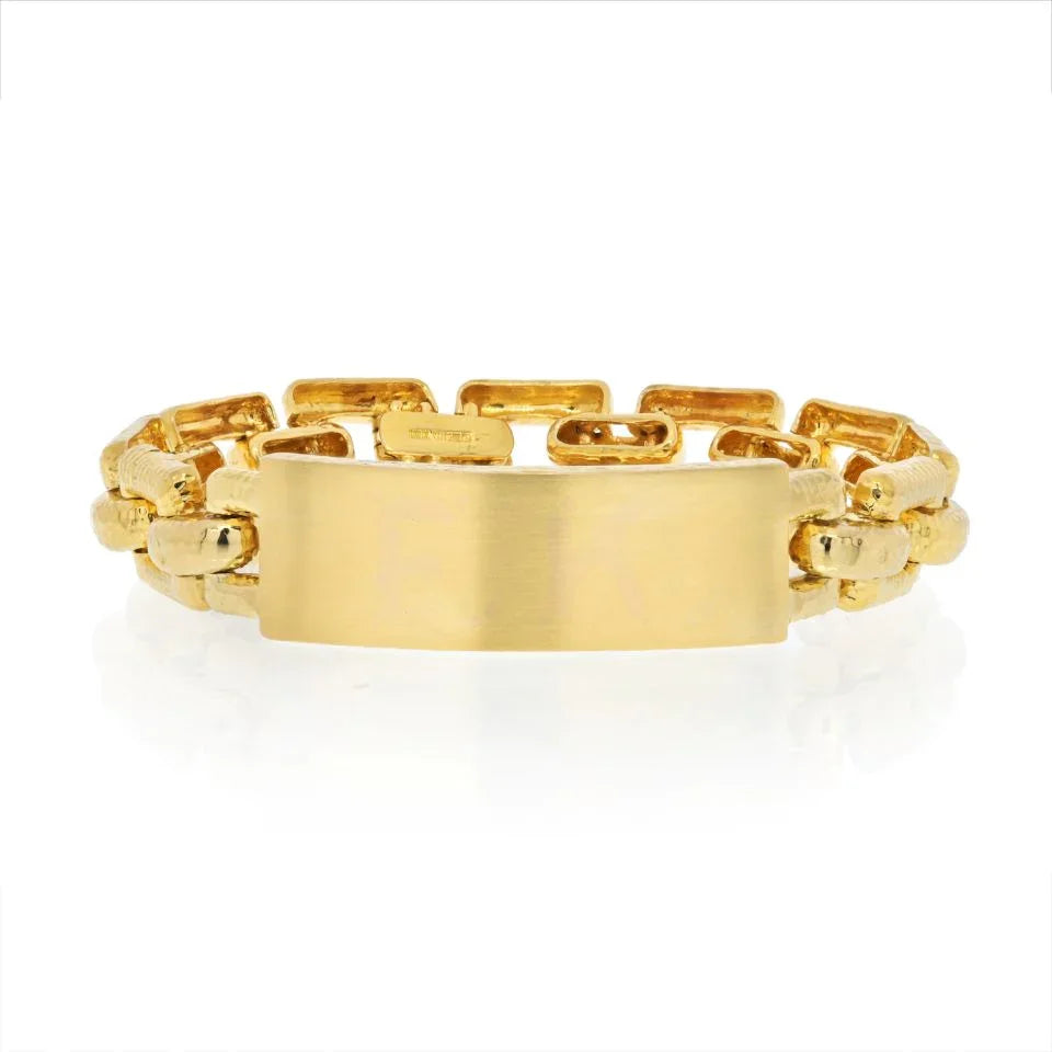 David Webb 18K Yellow Gold Satin Finish ID Tag Chain Bracelet - The Back Vault