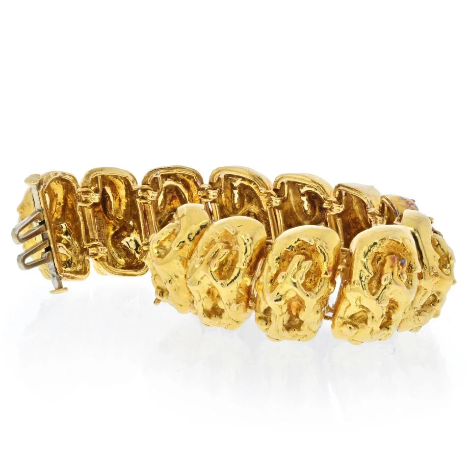 David Webb 18K Yellow Gold Nugget Finish Chunky Link Bracelet - The Back Vault