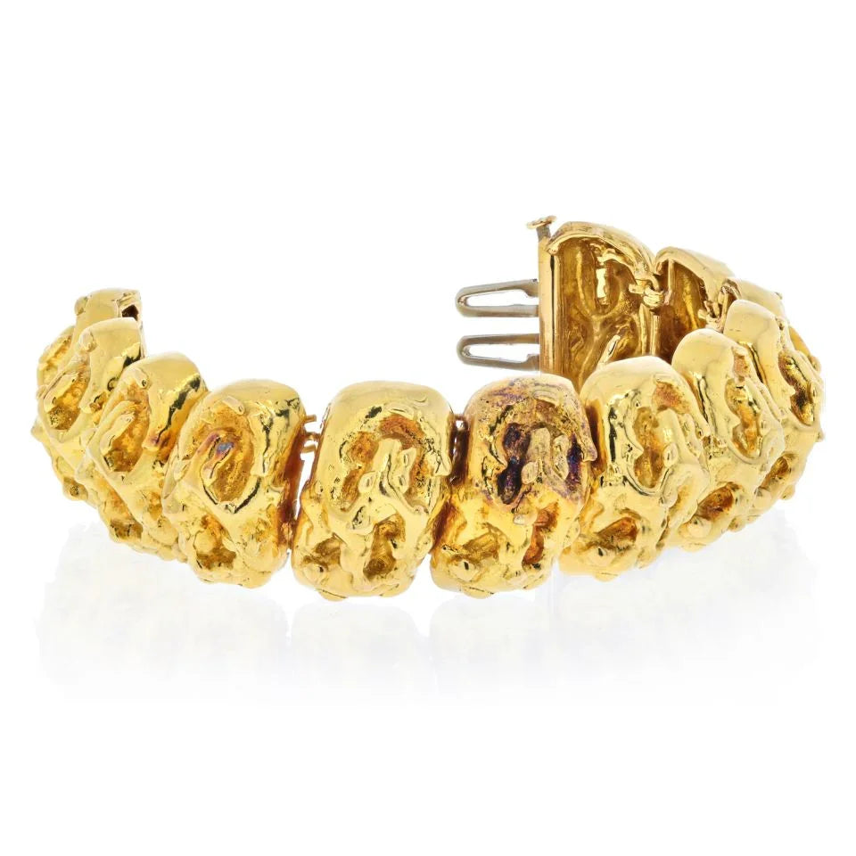 David Webb 18K Yellow Gold Nugget Finish Chunky Link Bracelet - The Back Vault
