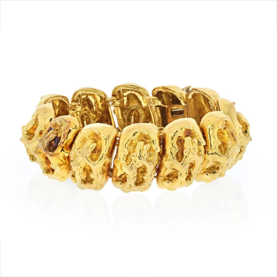 David Webb 18K Yellow Gold Nugget Finish Chunky Link Bracelet - The Back Vault
