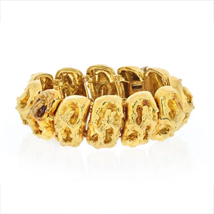 David Webb 18K Yellow Gold Nugget Finish Chunky Link Bracelet