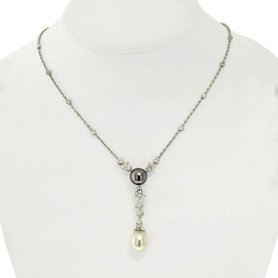 Cartier 18K White Gold Pearl And Diamond Drop Pendant Necklace - The Back Vault