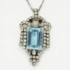 Platinum 1940's 25 Carat Aquamarine In A Diamond Frame Pendant - The Back Vault
