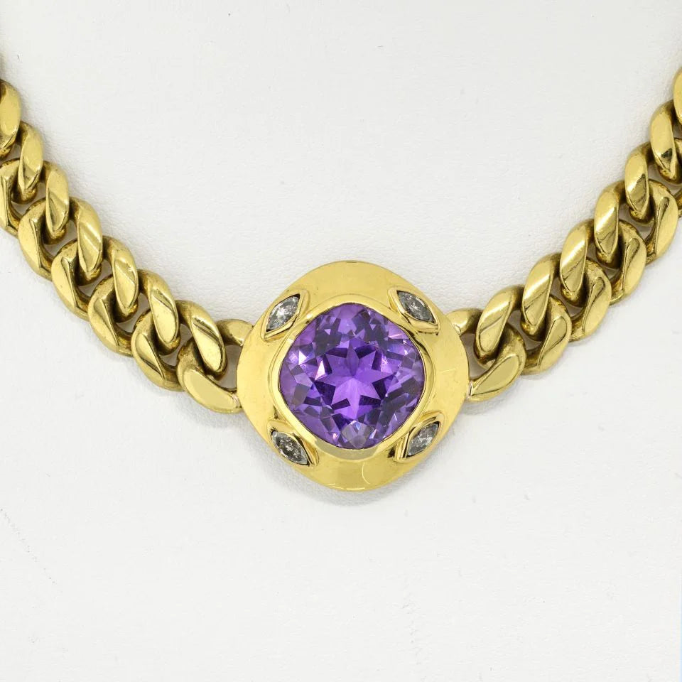 Bvlgari 18K Yellow Gold Amethyst Cushion Cut Curb-Link Chain Necklace - The Back Vault