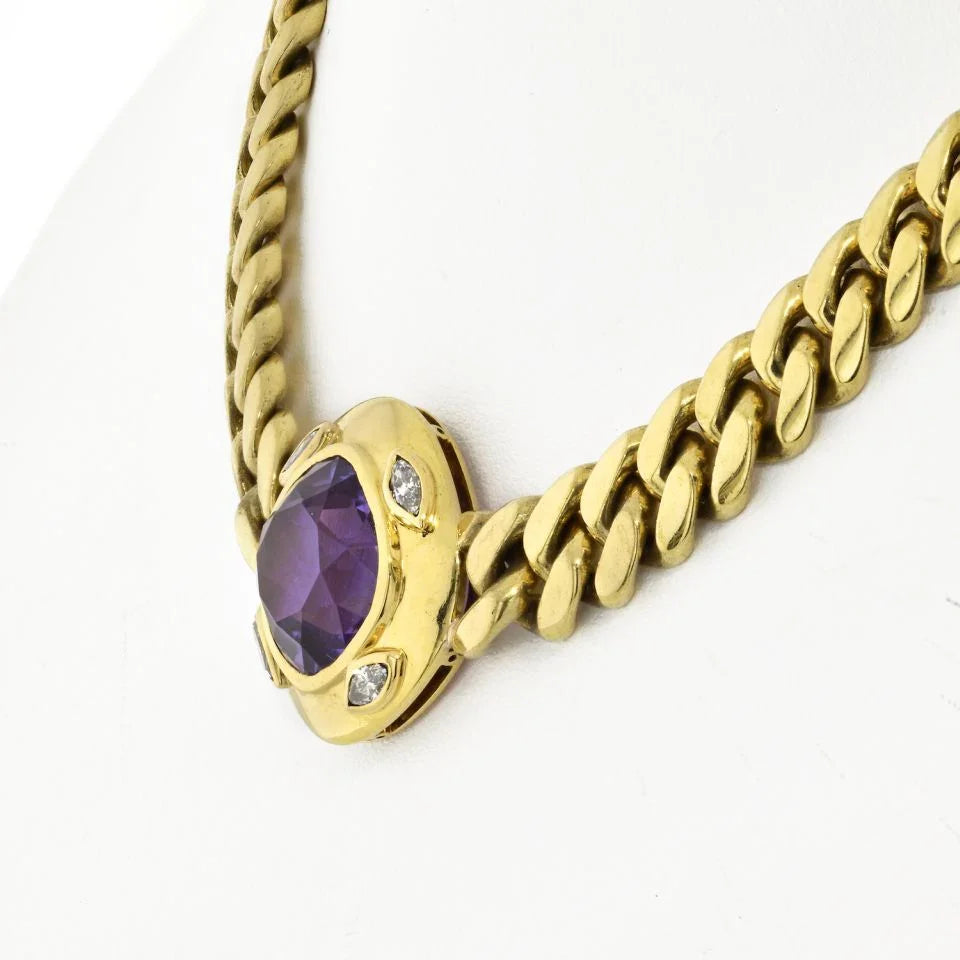 Bvlgari 18K Yellow Gold Amethyst Cushion Cut Curb-Link Chain Necklace - The Back Vault