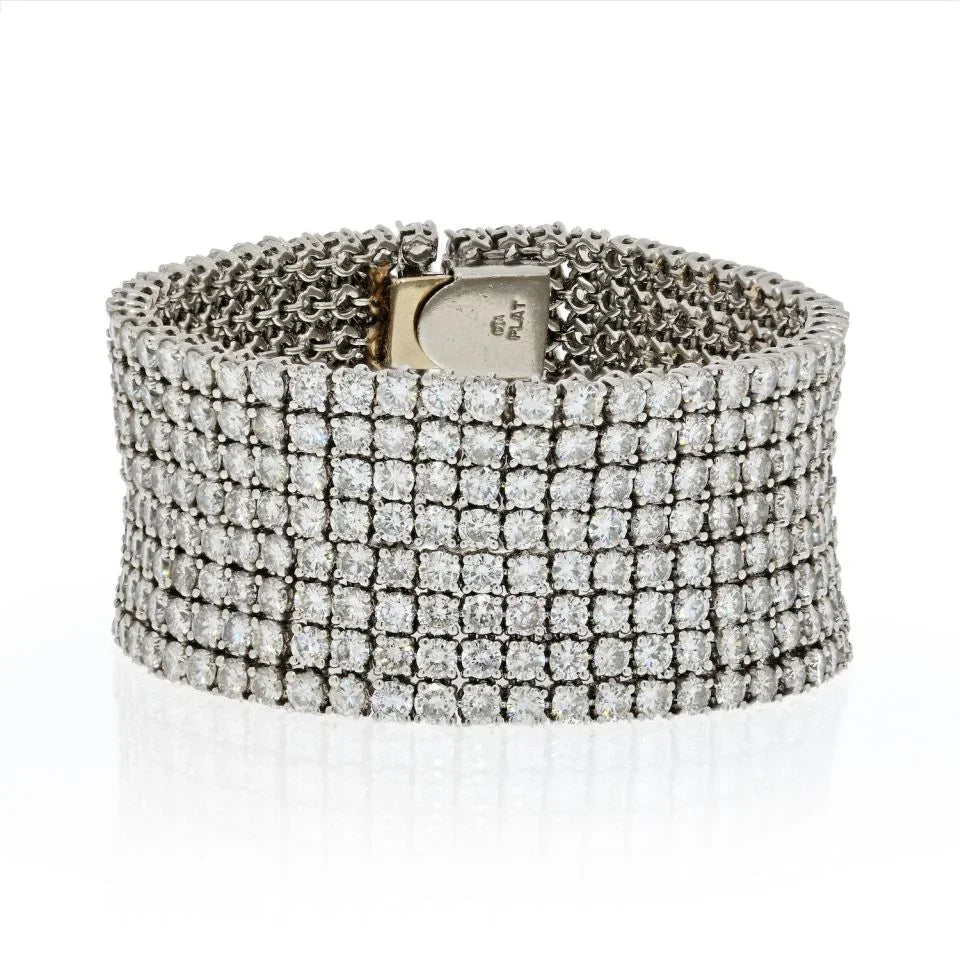 Platinum 55 Carat Diamond Carpet Multi Row Bracelet - The Back Vault