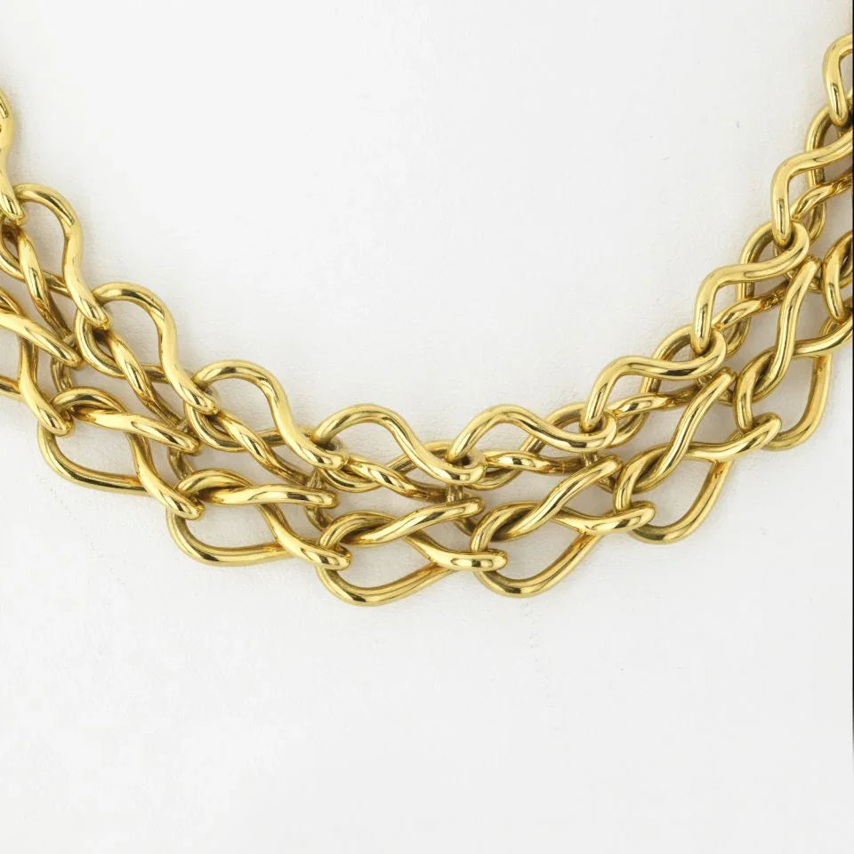 Cartier 18K Yellow Gold Double High Polished Twisted Chain Collar Necklace - The Back Vault