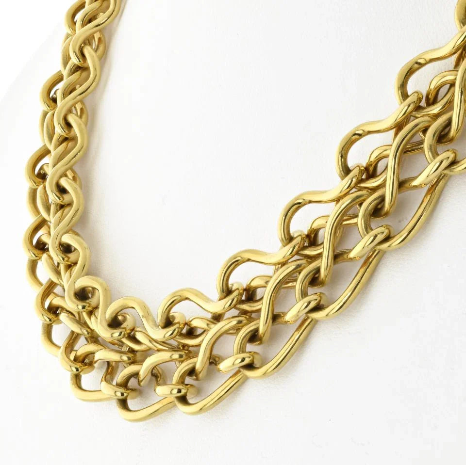 Cartier 18K Yellow Gold Double High Polished Twisted Chain Collar Necklace - The Back Vault