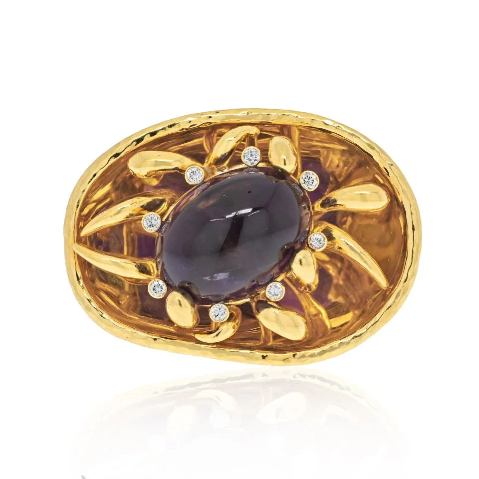 David Webb 18K Yellow Gold Large Cabochon Amethyst Ring - The Back Vault