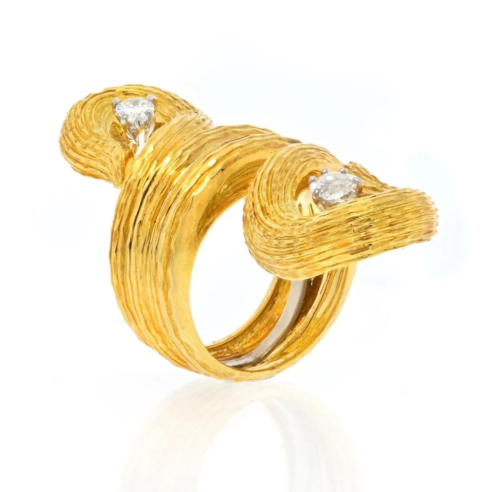 David Webb 18K Yellow Gold Two Pear Cut Diamond By Pass Ring - The Back Vault