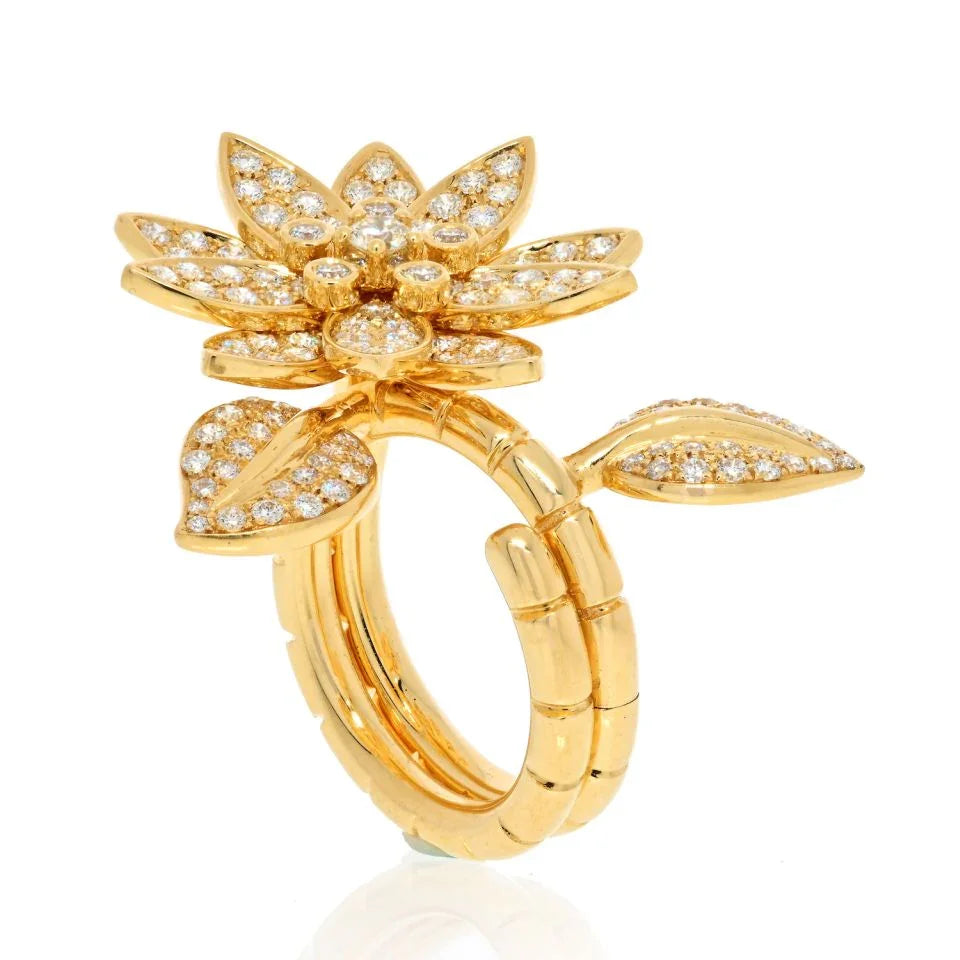 Van Cleef & Arpels 18K Yellow Gold Lotus Between The Finger Ring - The Back Vault