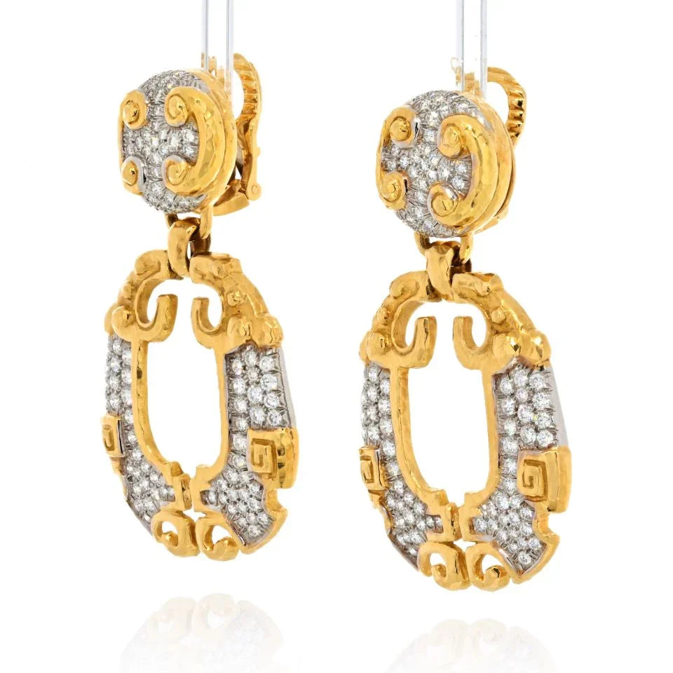 David Webb Platinum & 18K Yellow Gold Geometric Ancient World Door Knocker Earrings - The Back Vault