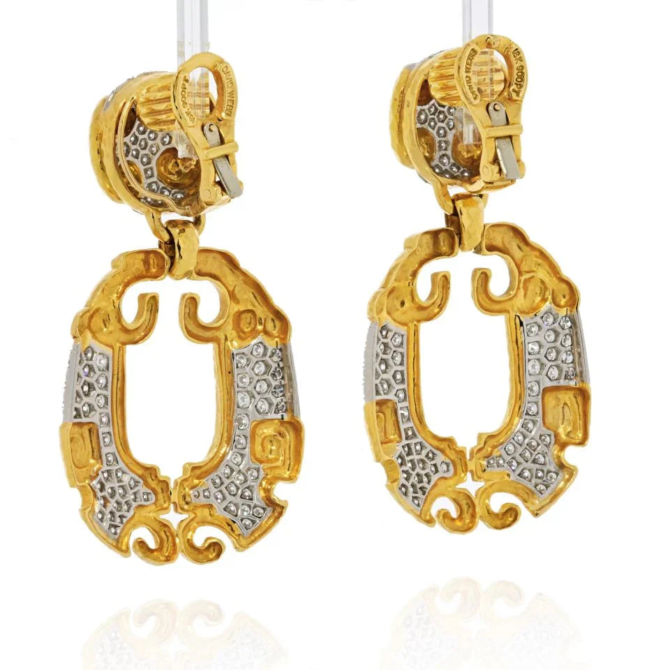 David Webb Platinum & 18K Yellow Gold Geometric Ancient World Door Knocker Earrings - The Back Vault