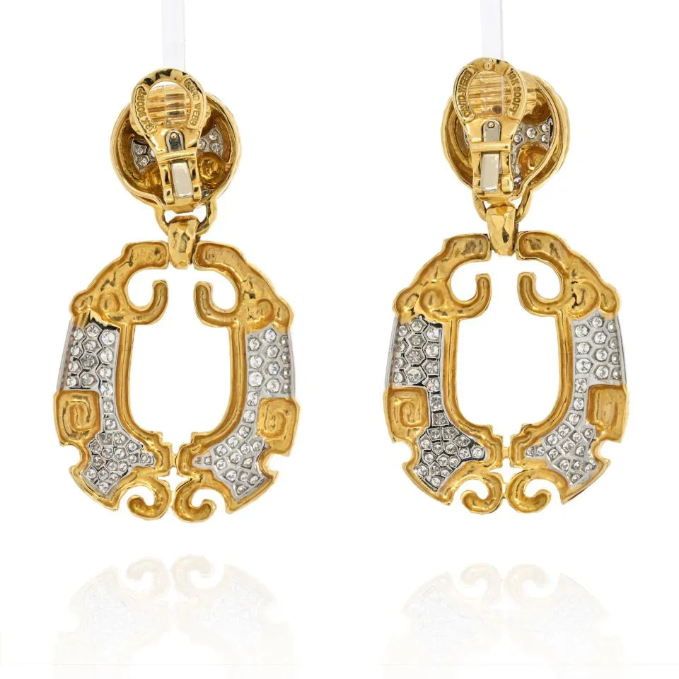 David Webb Platinum & 18K Yellow Gold Geometric Ancient World Door Knocker Earrings - The Back Vault
