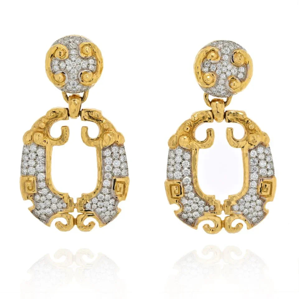 David Webb Platinum & 18K Yellow Gold Geometric Ancient World Door Knocker Earrings - The Back Vault