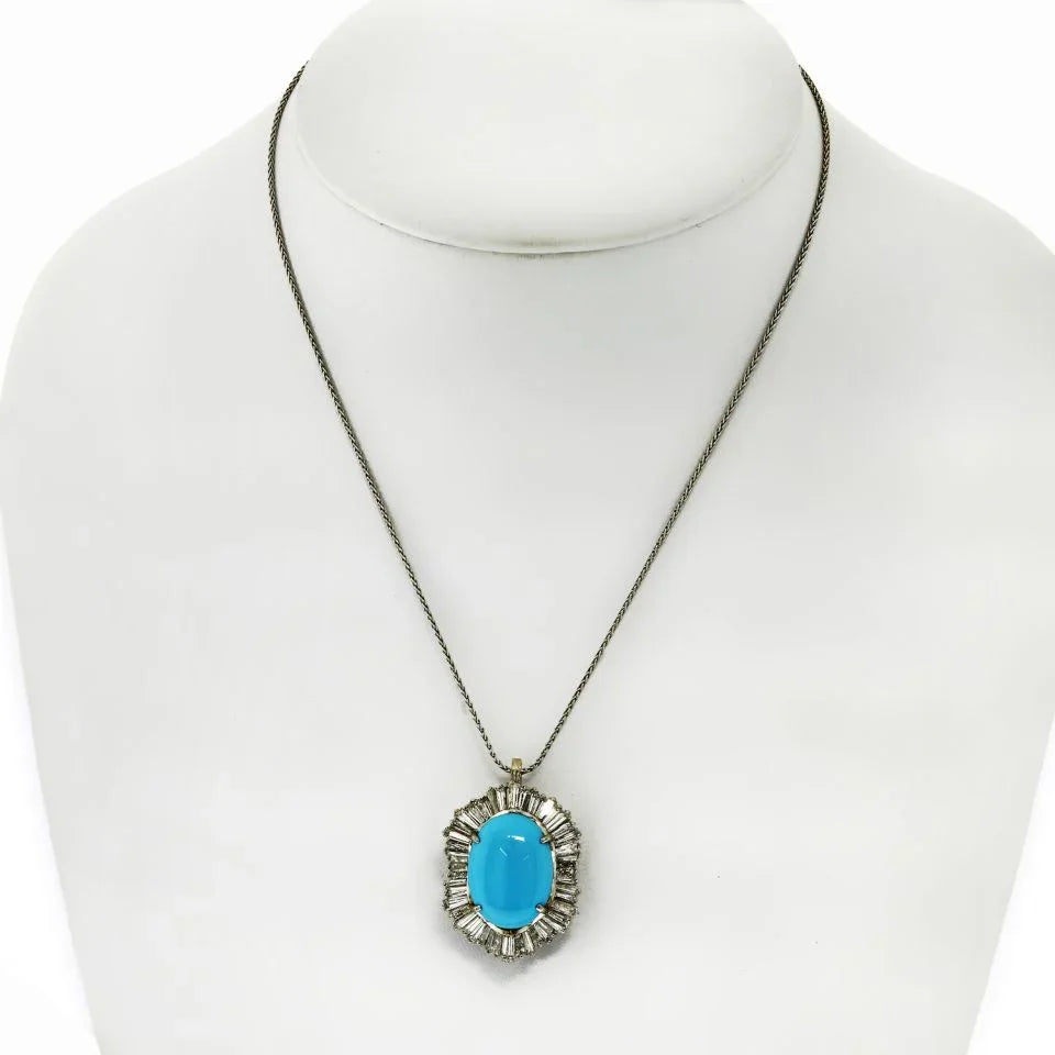 Platinum Oval Turquoise And Diamond Pendant - The Back Vault