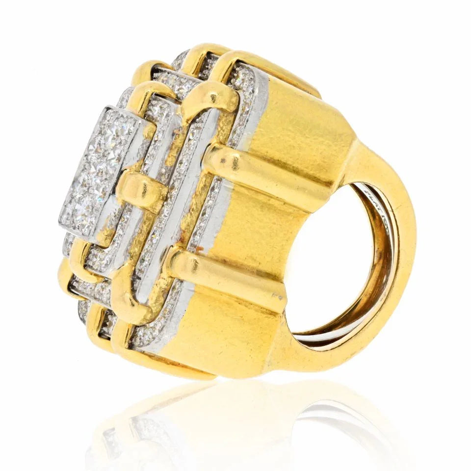David Webb Platinum & 18K Yellow Gold Heavy Diamond Bold Ring - The Back Vault
