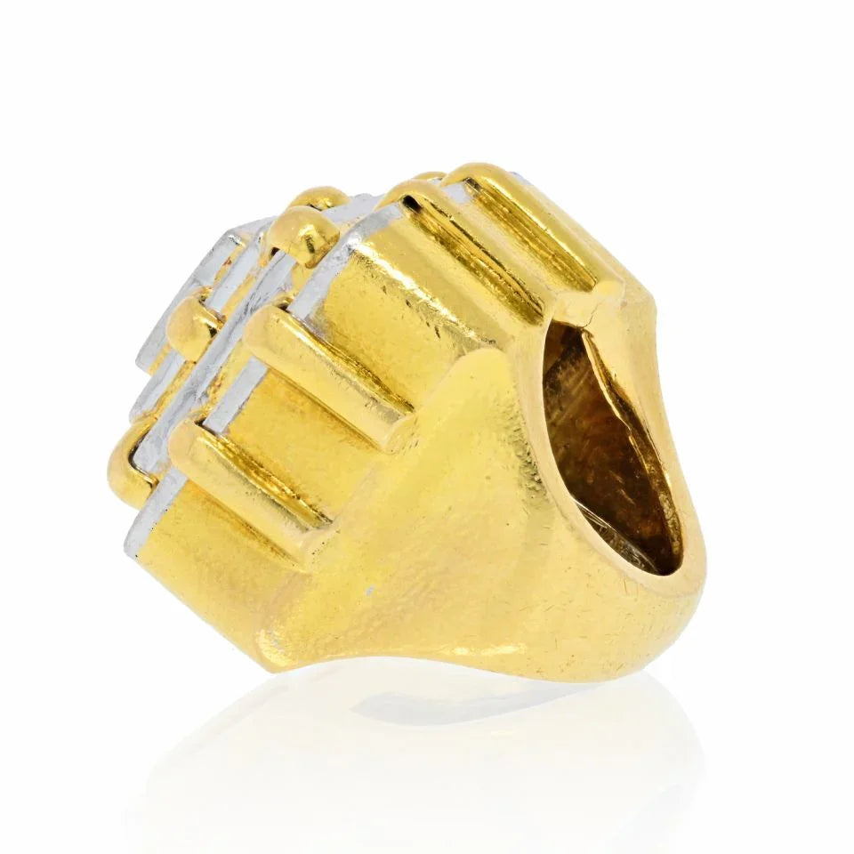 David Webb Platinum & 18K Yellow Gold Heavy Diamond Bold Ring - The Back Vault