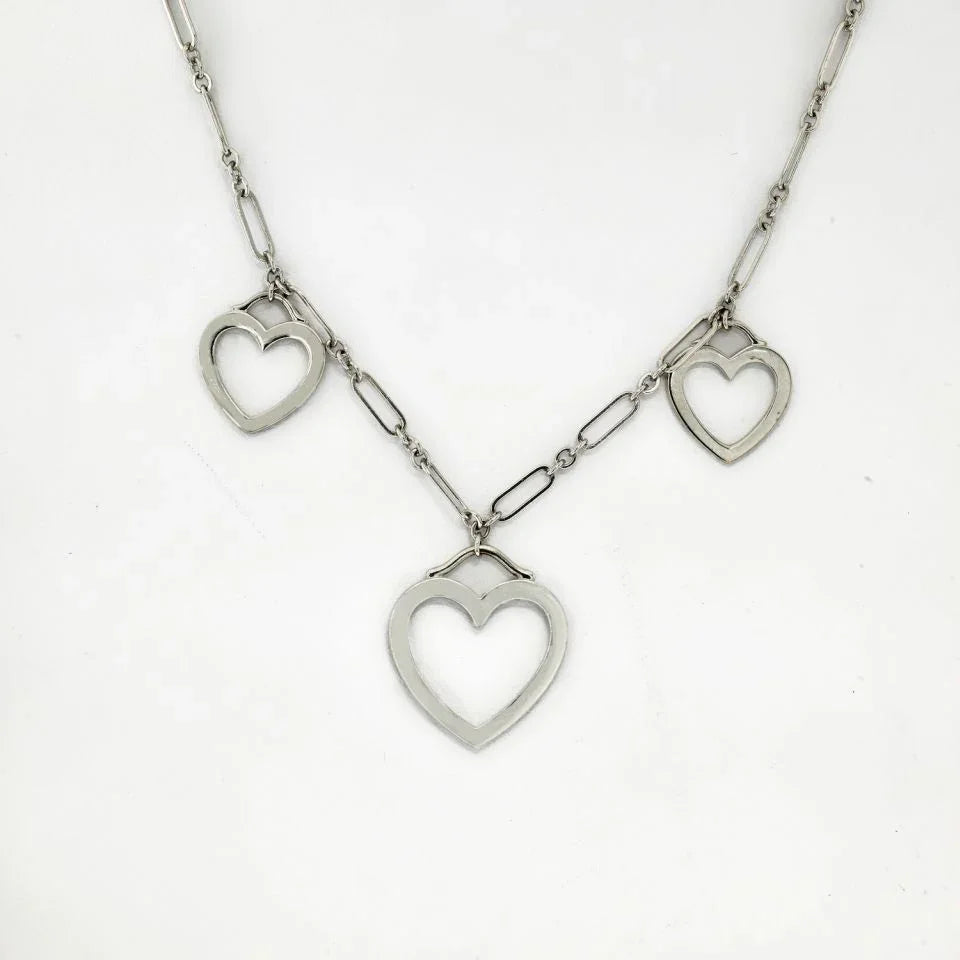 Tiffany & Co. 18K White Gold Three Heart Pendant Necklace - The Back Vault
