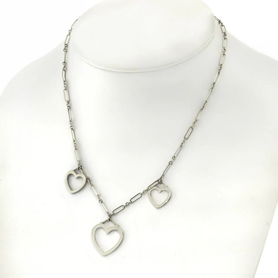 Tiffany & Co. 18K White Gold Three Heart Pendant Necklace - The Back Vault