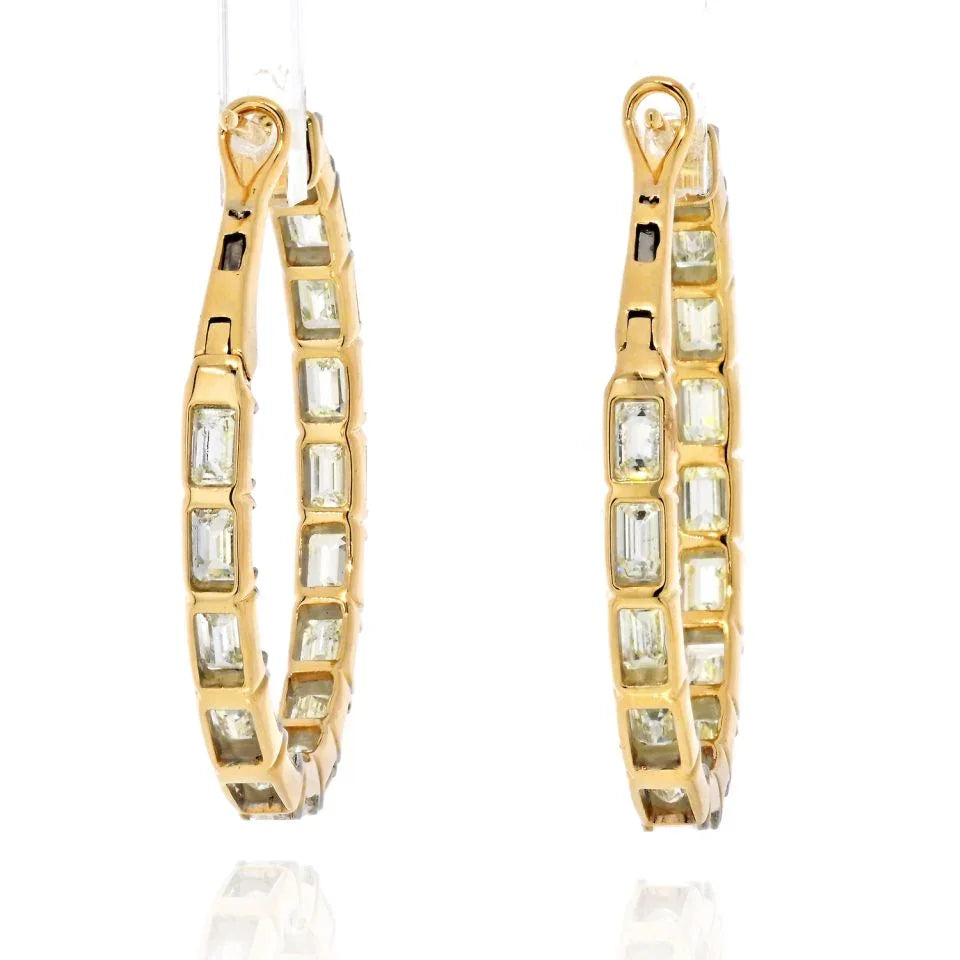 14K Yellow Gold 1 Inch Emerald Cut 5.25cts Hoop Earrings - The Back Vault