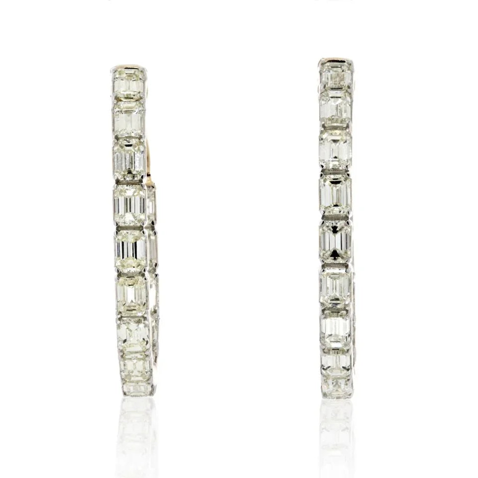 14K Yellow Gold 1 Inch Emerald Cut 5.25cts Hoop Earrings - The Back Vault