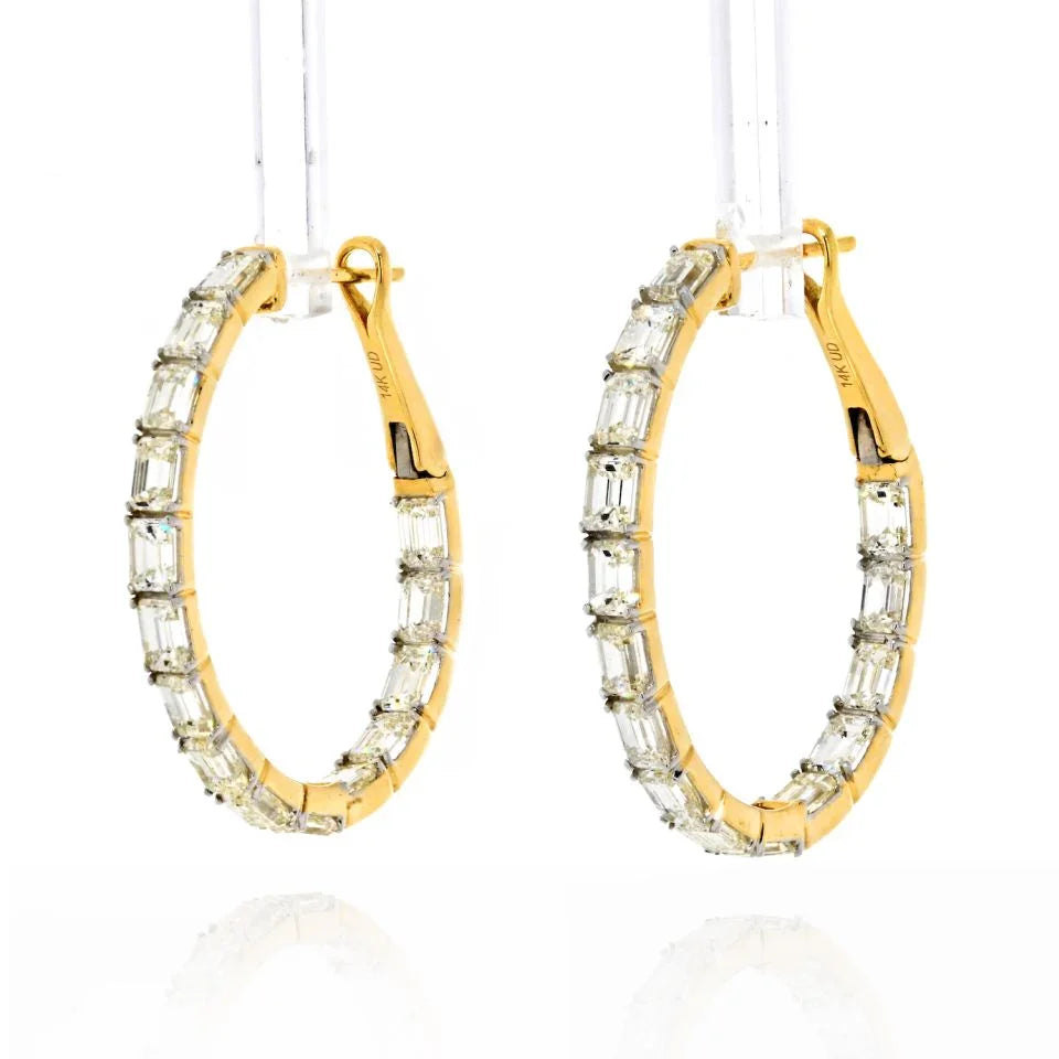 14K Yellow Gold Emerald Cut Diamond 5.5cts Hoop Earrings2 - The Back Vault