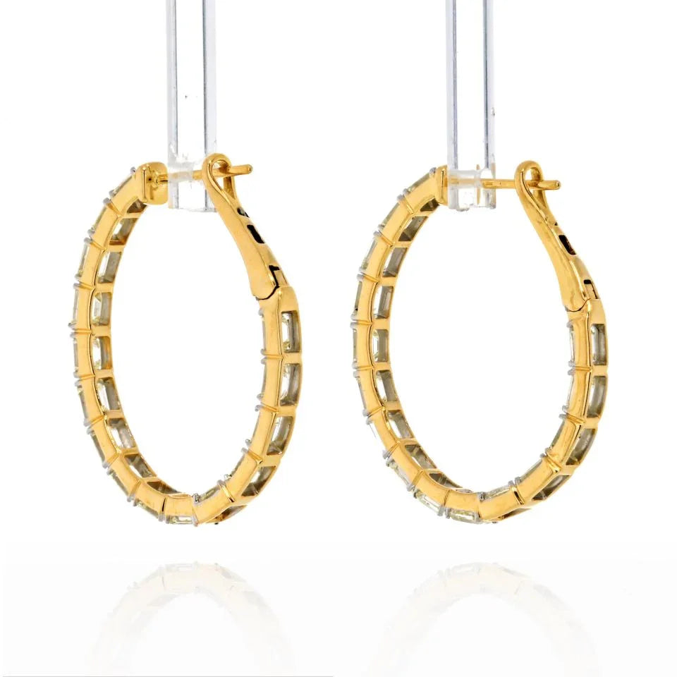 14K Yellow Gold Emerald Cut Diamond 5.5cts Hoop Earrings2 - The Back Vault