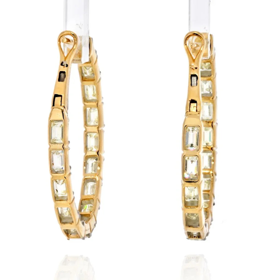 14K Yellow Gold Emerald Cut Diamond 5.5cts Hoop Earrings2 - The Back Vault