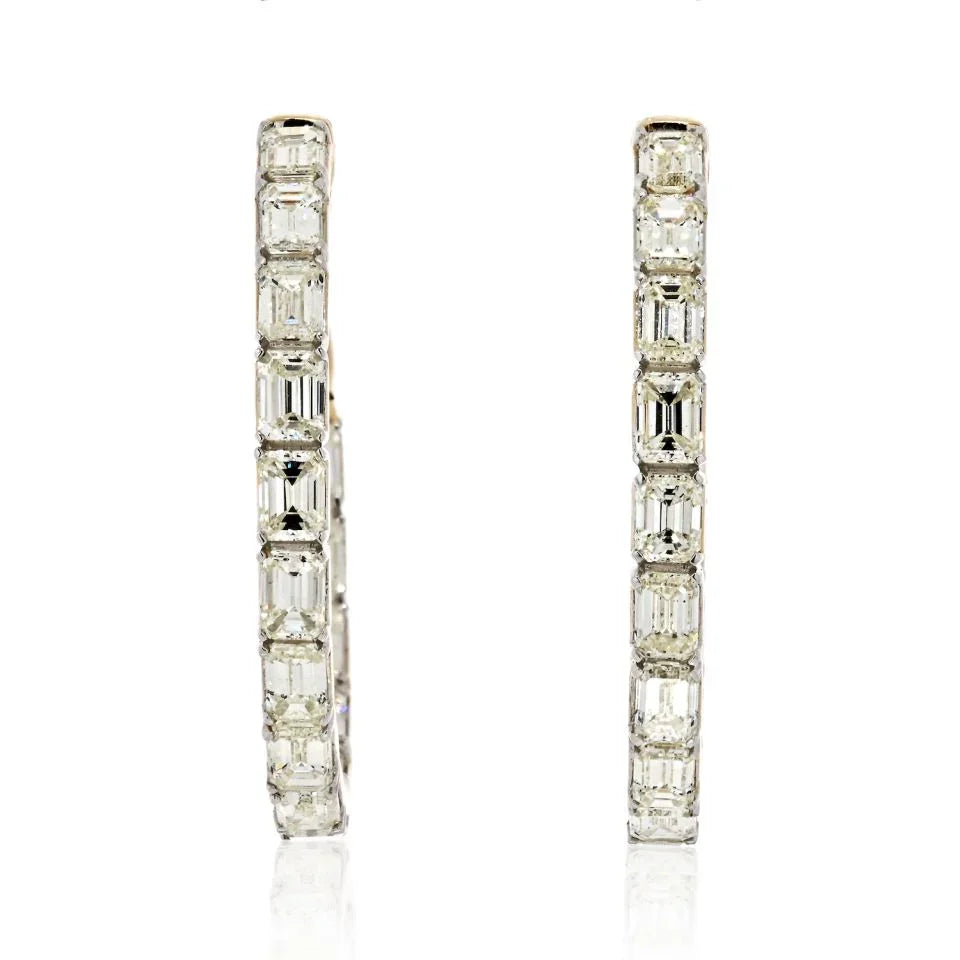 14K Yellow Gold Emerald Cut Diamond 5.5cts Hoop Earrings2 - The Back Vault