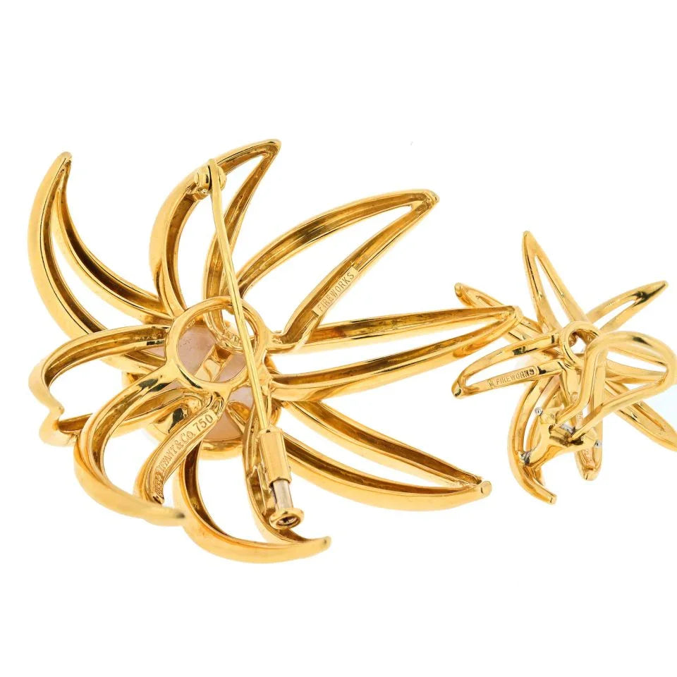 Tiffany & Co. 18K Yellow Gold Brooch And Earrings Star Motif Jewelry Set - The Back Vault