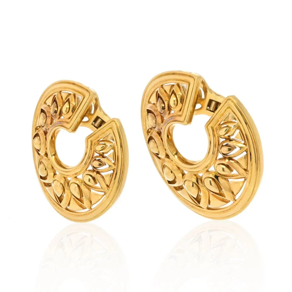 Cartier 18K Yellow Gold Large Tanjore Open Frame Disc Style Earrings - The Back Vault