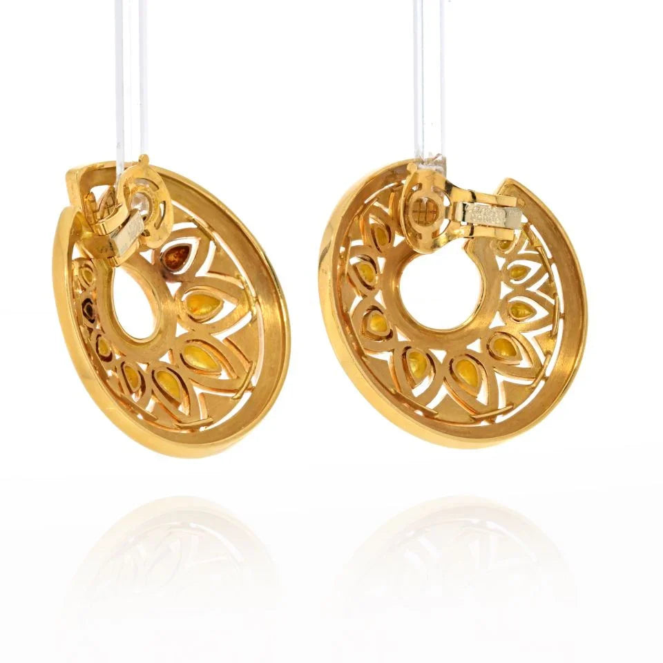 Cartier 18K Yellow Gold Large Tanjore Open Frame Disc Style Earrings - The Back Vault