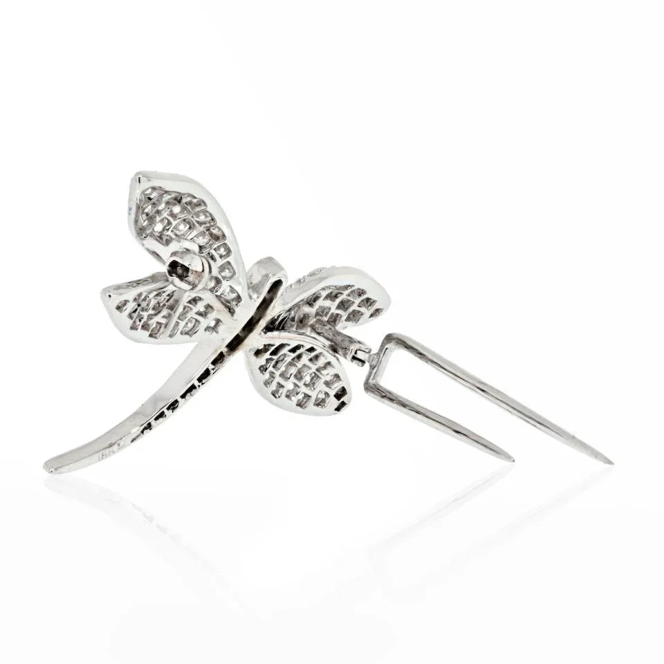 18K White Gold 2.50cts Diamond Dragonfly Brooch - The Back Vault