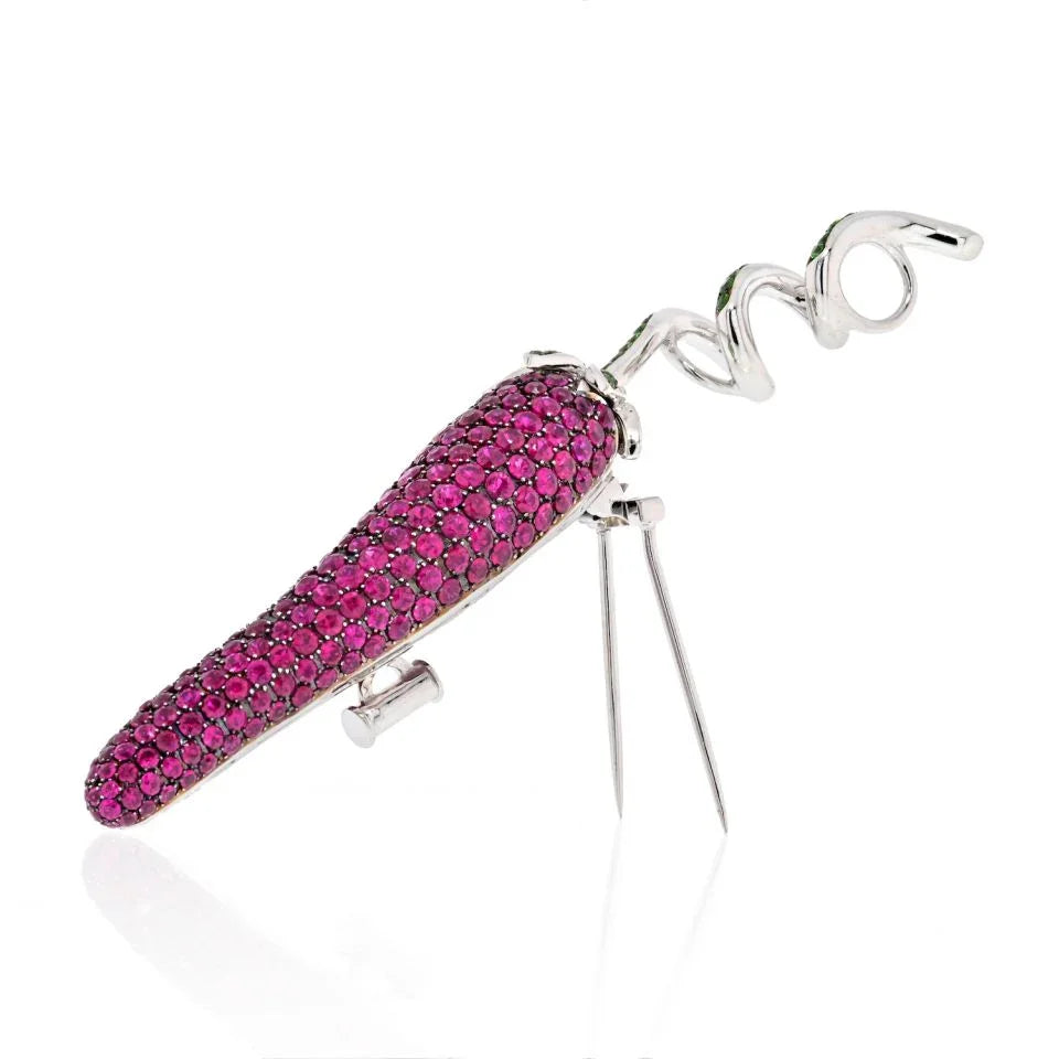 18K White Gold Red Ruby Hot Pepper Brooch - The Back Vault