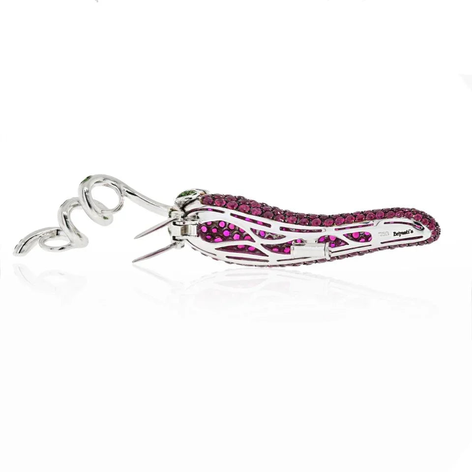 18K White Gold Red Ruby Hot Pepper Brooch - The Back Vault