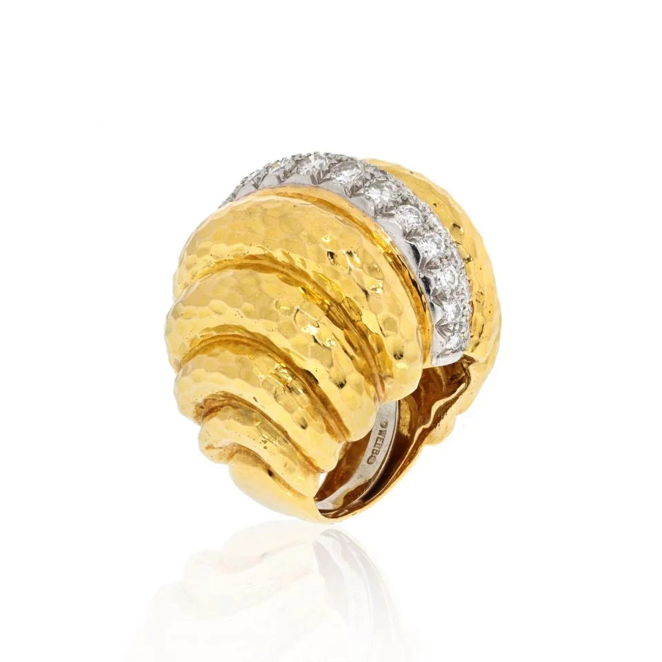 David Webb Platinum & 18K Yellow Gold Fluted Diamond Statement Ring - The Back Vault