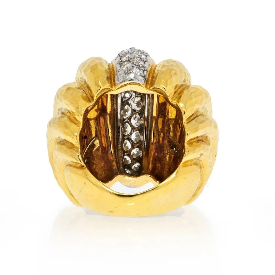 David Webb Platinum & 18K Yellow Gold Fluted Diamond Statement Ring - The Back Vault