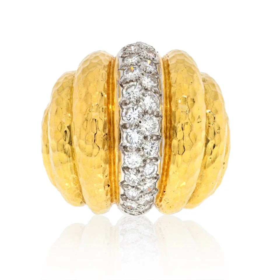 David Webb Platinum & 18K Yellow Gold Fluted Diamond Statement Ring - The Back Vault