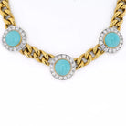 18K Yellow Gold Three Station Turquoise And Diamond Necklace - The Back Vault