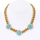 18K Yellow Gold Three Station Turquoise And Diamond Necklace - The Back Vault