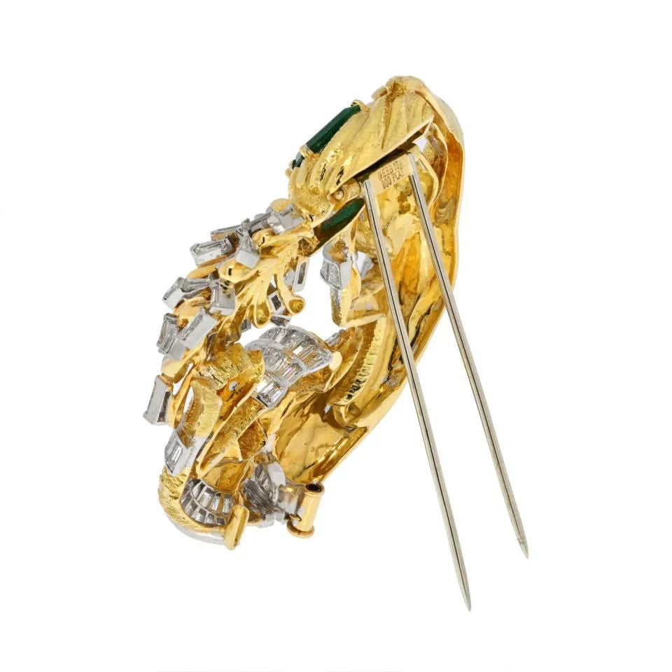 David Webb Platinum & 18K Yellow Gold Emerald and Diamond 'Aquarius' Clip Brooch - The Back Vault