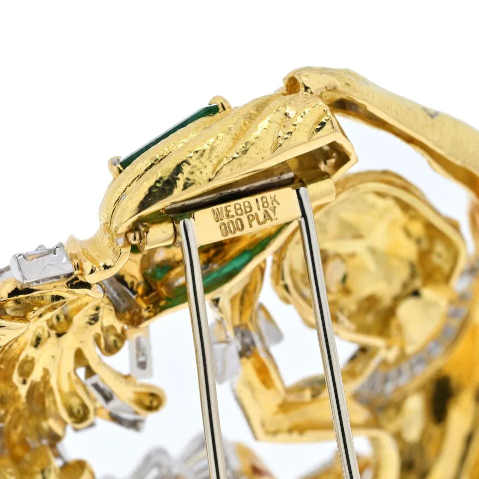 David Webb Platinum & 18K Yellow Gold Emerald and Diamond 'Aquarius' Clip Brooch - The Back Vault