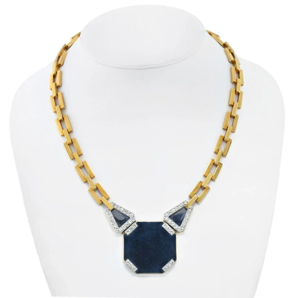 David Webb Platinum & 18K Yellow Gold Onyx Octagon Open Link Chain Necklace - The Back Vault